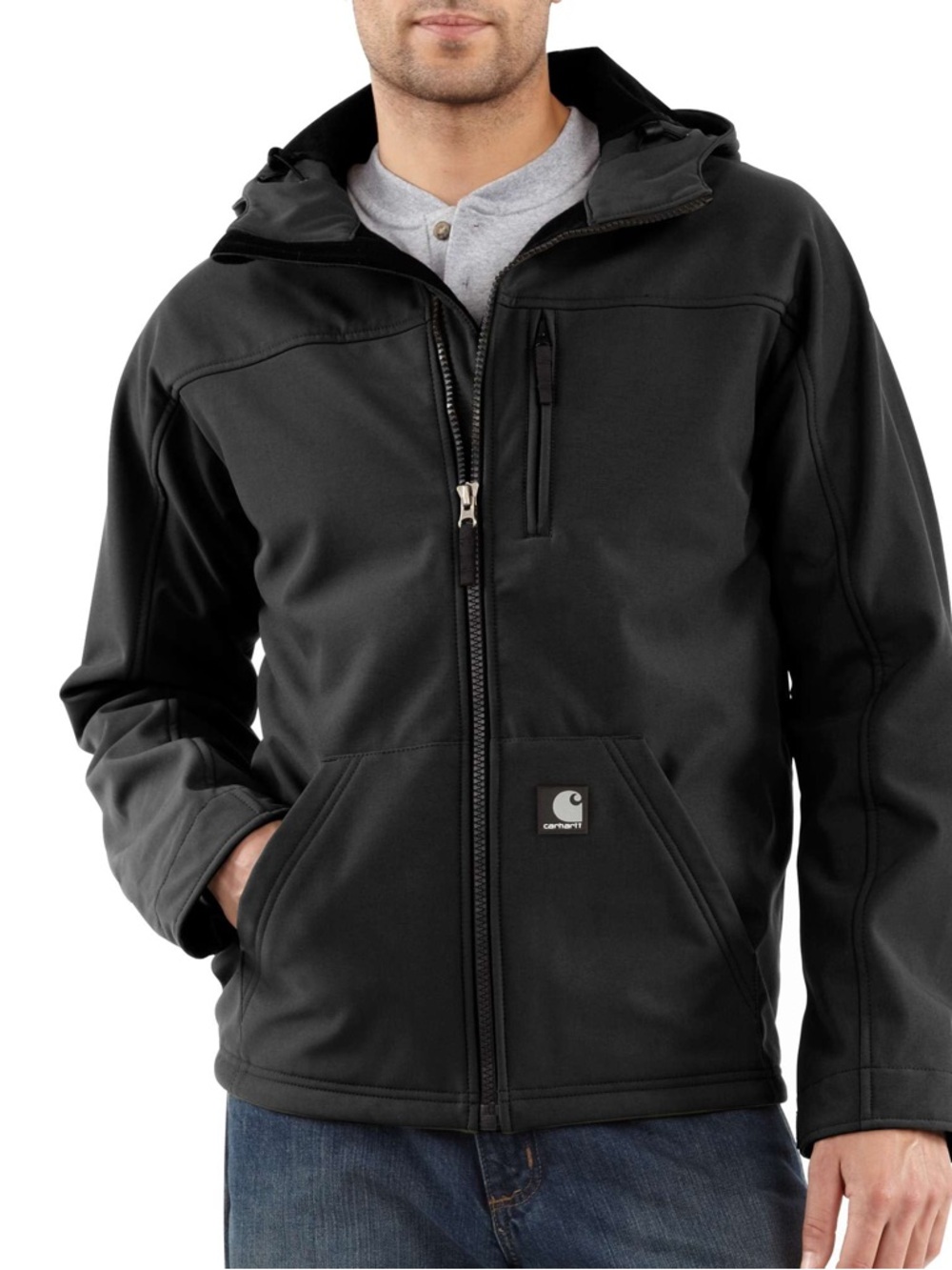 CARHARTT Jacket Soft Shell Hooded Mens Size Med. Black Water Repellent J182